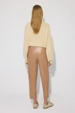 PENSLİ YÜKSEK BEL VEGAN DERİ PANTOLON