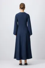 DOĞAL DOKULU KEMER DETAYLI ELBİSE