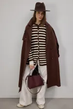 GOLD BUTTONED STRIPED LONG CARDIGAN