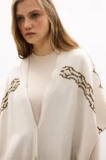 KETEN NAKIŞLI KOLSUZ KİMONO