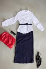 BELİ FIRFIRLI KEMERLİ ELBİSE