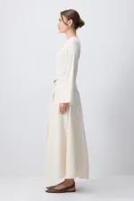 DOĞAL DOKULU KEMER DETAYLI ELBİSE