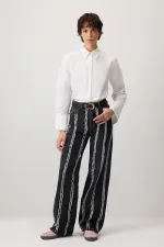 PÜSKÜLLÜ PARÇALI DENIM PANTOLON