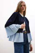 VESTE TRICOTÉE À GARNITURE EN POPLINE