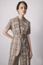 100% Linen Plaid Vest and Trousers Set