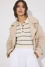 POLO YAKA ÇİZGİLİ TRİKO KAZAK