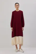 KONTRAST RENKLİ BÜZGÜLÜ ELBİSE