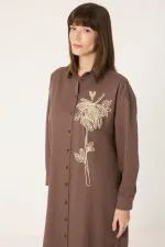 DOĞAL DOKULU NAKIŞLI GÖMLEK ELBİSE