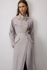 DOUBLE-BREASTED LINEN TRENCH COAT WITH GOLD BUTTONS DOUBLE-BREASTED LINEN TRENCH COAT WITH GOLD BUTTONS