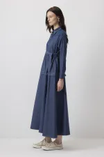 KONTRAST DİKİŞLİ GÖMLEK YAKA ELBİSE