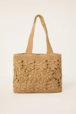 SAC À BANDOULIÈRE EN PAILLE À MOTIFS FLEURS