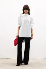 Tunique à col chemise et passepoil 100 % coton