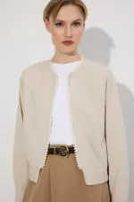 VESTE BOMBER EN LIN ORNÉE DE PERLES