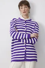 GOLD BUTTONED STRIPED LONG CARDIGAN