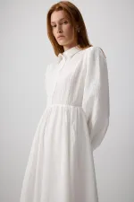 KUŞAKLI GÖMLEK YAKA ELBİSE