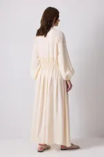 BELİ BÜZGÜLÜ OVERSIZE ELBİSE