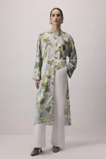 LONG SATIN TUNIC WITH FRONT SLIT