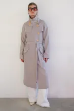DOUBLE-BREASTED LINEN TRENCH COAT WITH GOLD BUTTONS DOUBLE-BREASTED LINEN TRENCH COAT WITH GOLD BUTTONS