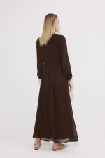 DİK YAKA ŞİFON ELBİSE