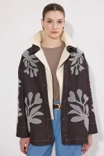 APLİKE NAKIŞLI  KEMERLİ DENİM CEKET