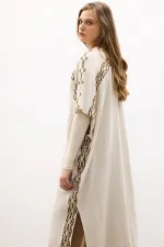 KETEN NAKIŞLI KOLSUZ KİMONO