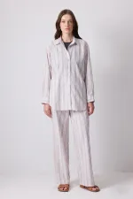 LINEN TEXTURED STRIPED SHIRT AND TROUSER SET