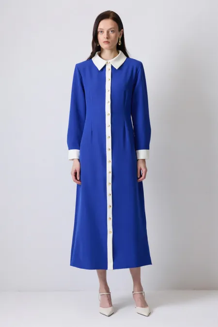 GOLD DÜĞMELİ KREP ELBİSE