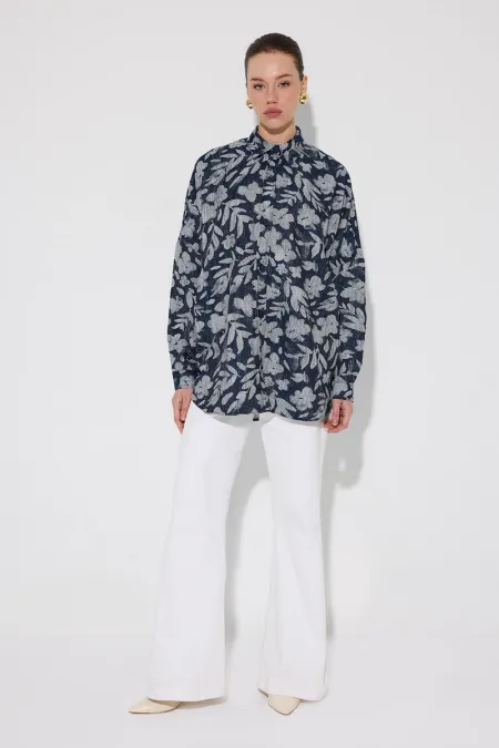 ÇİÇEK DESENLİ OVERSIZE GÖMLEK