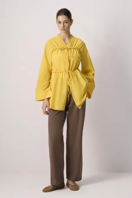 FRONT GATHERED POPLIN KIMONO