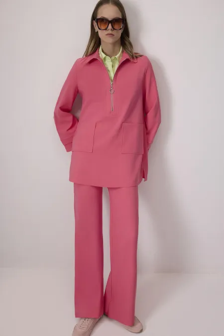 ZIPPED TUNIC AND PANTS CREPE SET