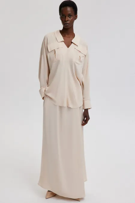 Ensemble tunique et jupe à col en V