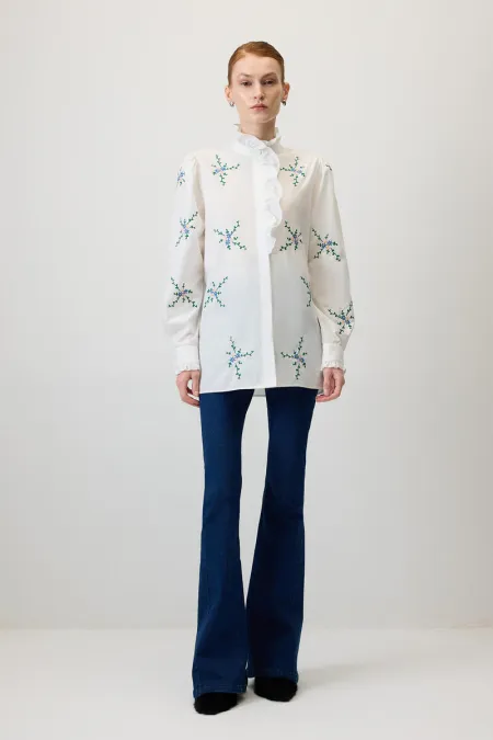 POPLIN SHIRT WITH FLOWER EMBROIDERY