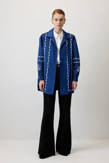 SATIN JACKET WITH CONTRAST EMBROIDERY SATIN JACKET WITH CONTRAST EMBROIDERY