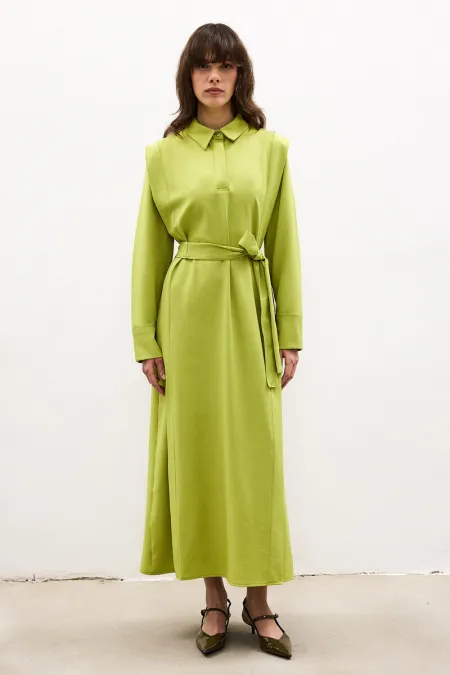 SHIRT COLLAR CREPE DRESS
