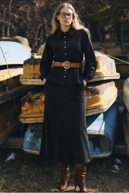 ENSEMBLE CHEMISE ET JUPE TEXTURÉES AVEC CEINTURE