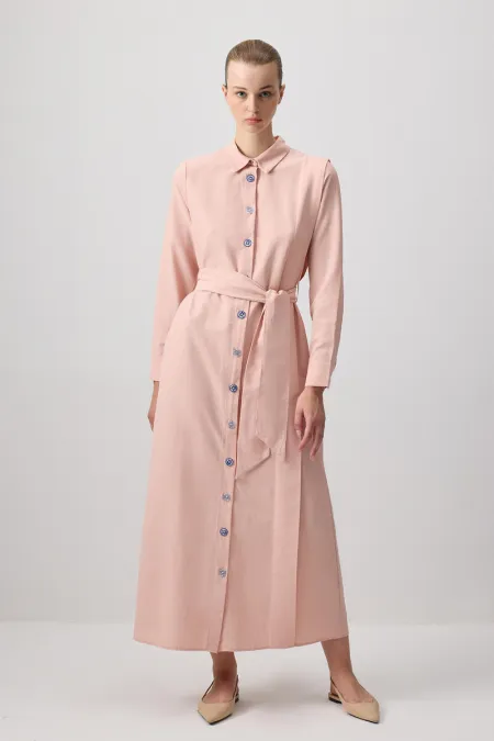 KUŞAKLI POPLİN GÖMLEK ELBİSE