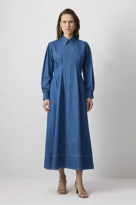 100% COTTON CONTRAST STITCHED SHIRT DRESS