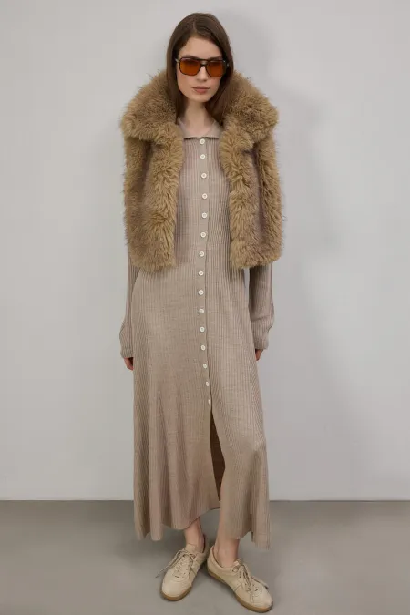 SHIRT COLLAR BUTTONED KNITTED DRESS