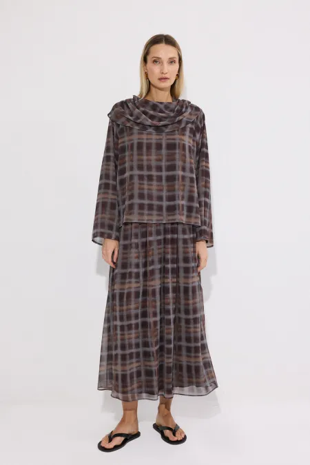 Ensemble 2 pièces en mousseline à carreaux avec col châle