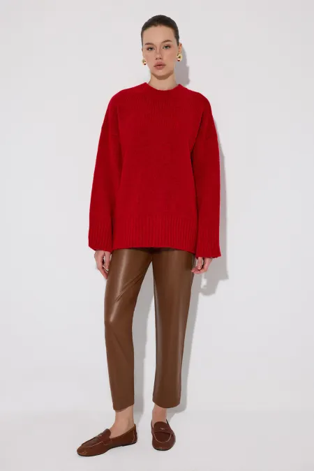 PENSLİ YÜKSEK BEL VEGAN DERİ PANTOLON