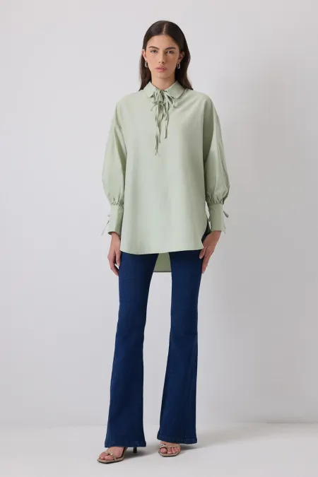 100% COTTON PIPED SHIRT COLLAR TUNIC