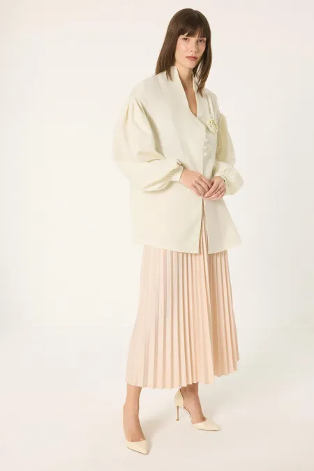 Tunique à manches ballon ornée d'appliqués floraux