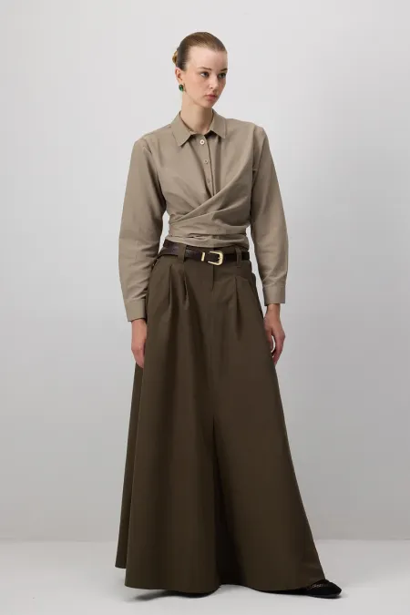 CHEMISE COURTE EN POPLIN AVEC CEINTURE