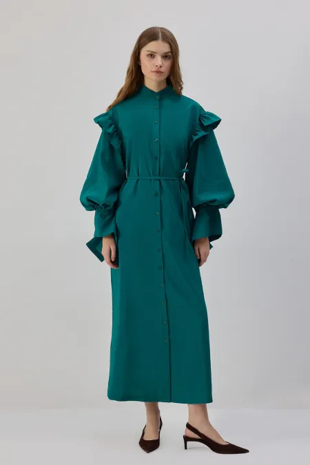 RUFFLED CUPRA DRESS