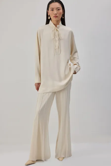 DRAPED TUNIC WITH TIE-COLLAR