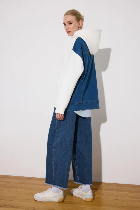 HOODED DENIM DETAILED TUNIC