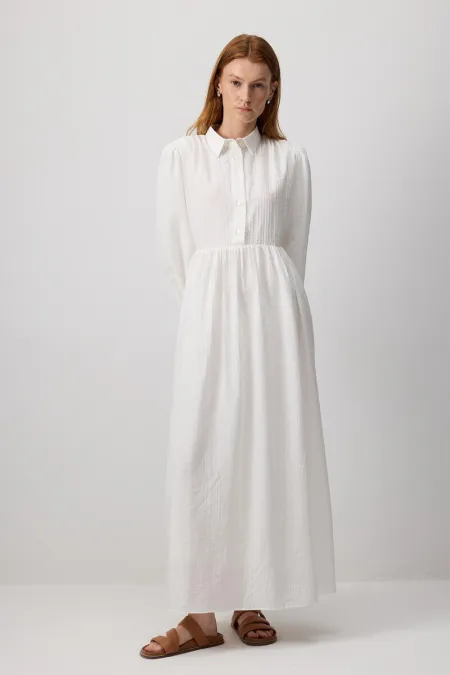 KUŞAKLI GÖMLEK YAKA ELBİSE