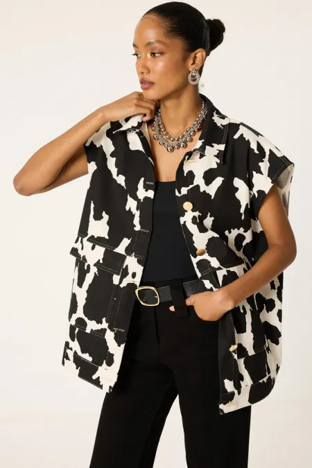 GILET EN GABARDINE À MOTIFS