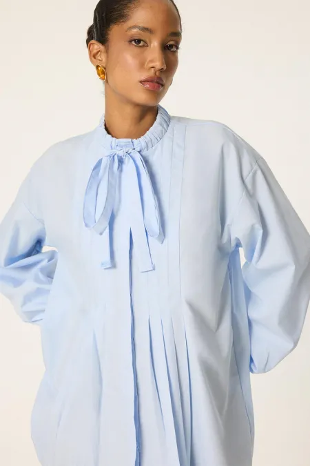 FRONT PLEATED POPLIN SHIRT