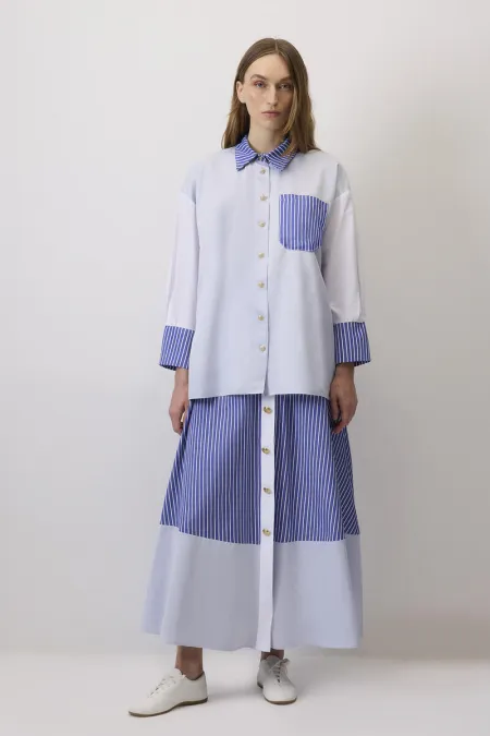 CONTRAST STRIPED SHIRT AND SKIRT SET CONTRAST STRIPED SHIRT AND SKIRT SET